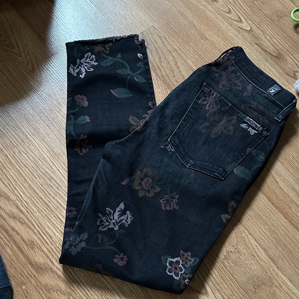 Dark Floral Jeans - Patterned Black Denim